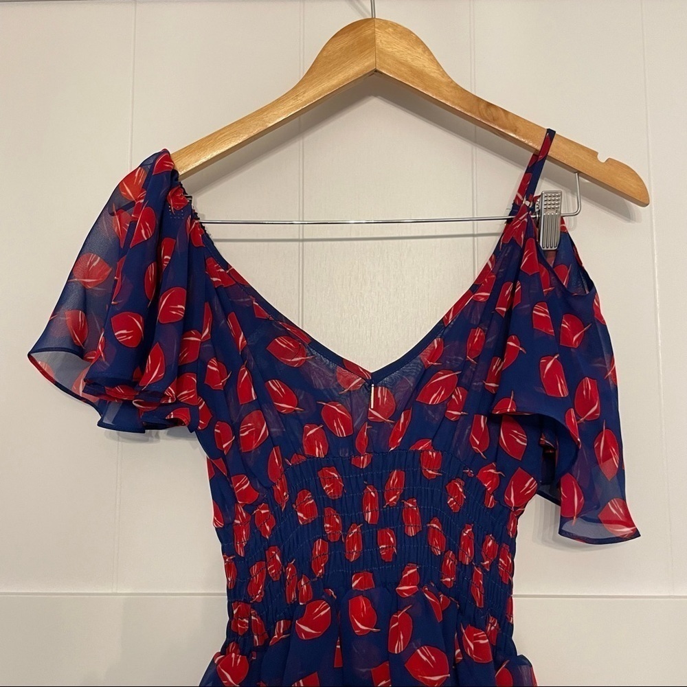 NWT MISA LOS ANGELES Blue Leaf Print Layered Tiered Ruffle Asymmetrical Dress - Picture 5 of 10